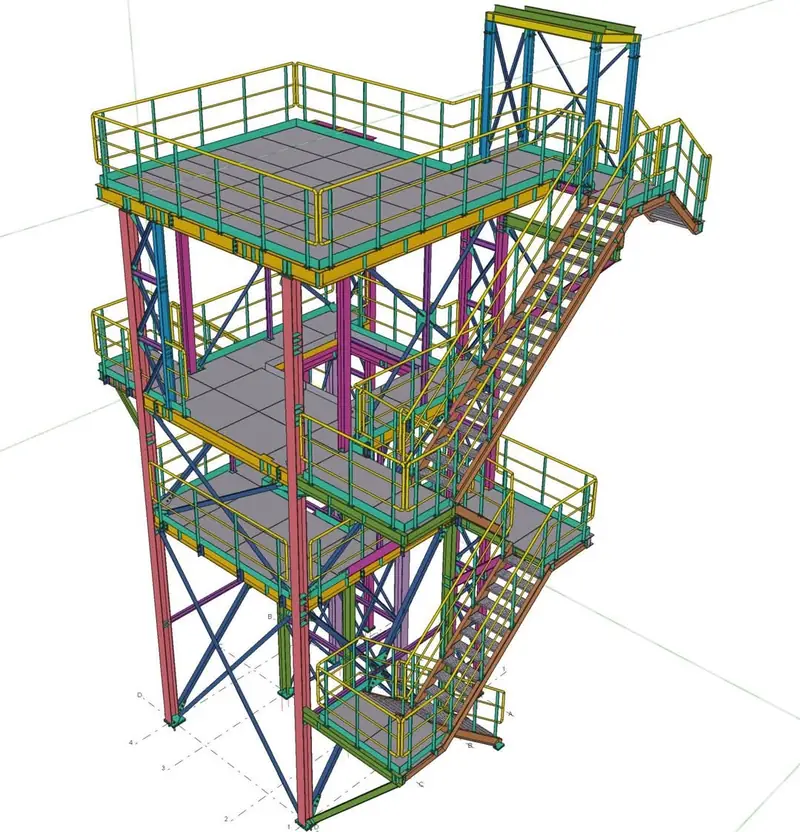 Modélisation 3D d'une tour métallique avec escaliers