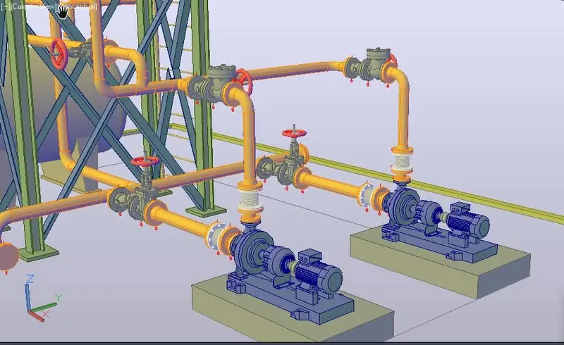 Modélisation 3D d'un réseau de tuyauterie et de pompes